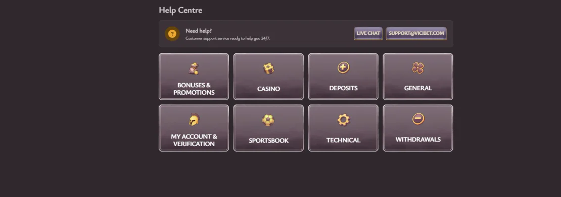 vicibet casino support